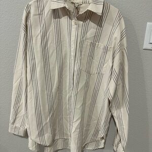 Easel Cream and Gray Striped Button Down Shirt